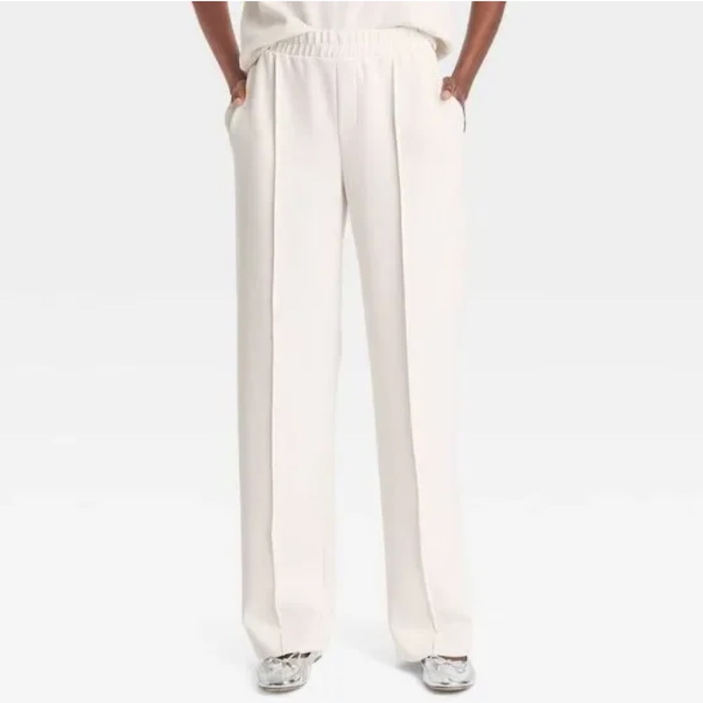 A New Day High Rise Jogger Knit Wide Leg Pant Cream